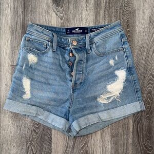 Hollister Light Blue Distressed Button-Fly Denim Shorts